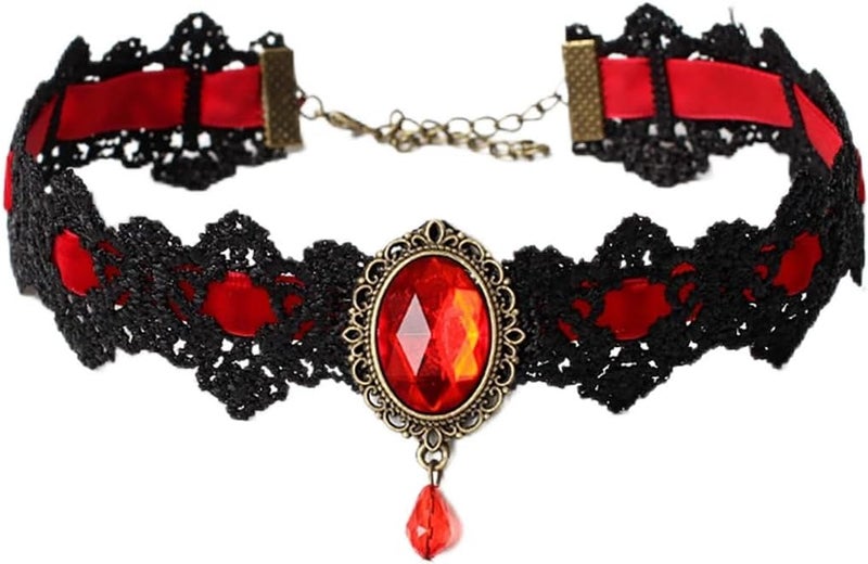 IS4U Gothic Lace Choker Necklace with Vintage Crystal Gems - Vampire Bat Design, Perfect for Halloween, Parties & Costumes - Image 1
